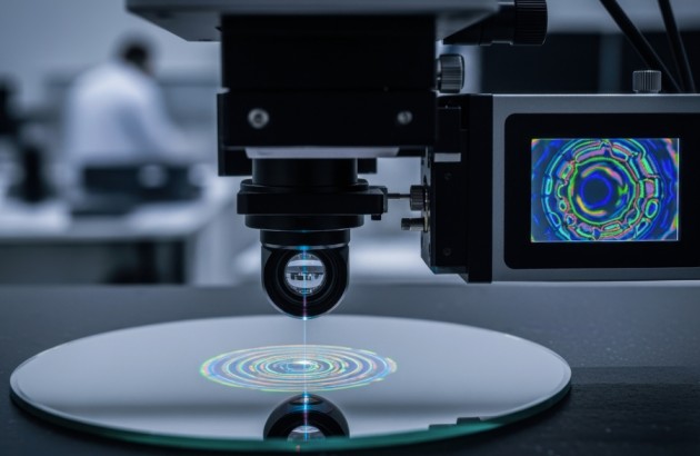 Optik-Optischer Interferometrie-Wellenfrontsensor, der während des Qualitätskontrollprozesses Abweichungen im Nanobereich auf Spiegeloberflächen erfasst